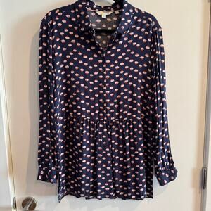 Boden Floral Mini Shirt Dress Navy Blue Collared Button Front Long Sleeve Sz 8